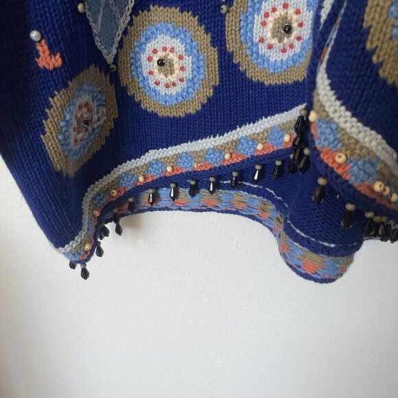 Storybook Knits HSN Cardigan Blue Geometric Embroidered Beaded Sweater Sz 2X NEW - Picture 7 of 11